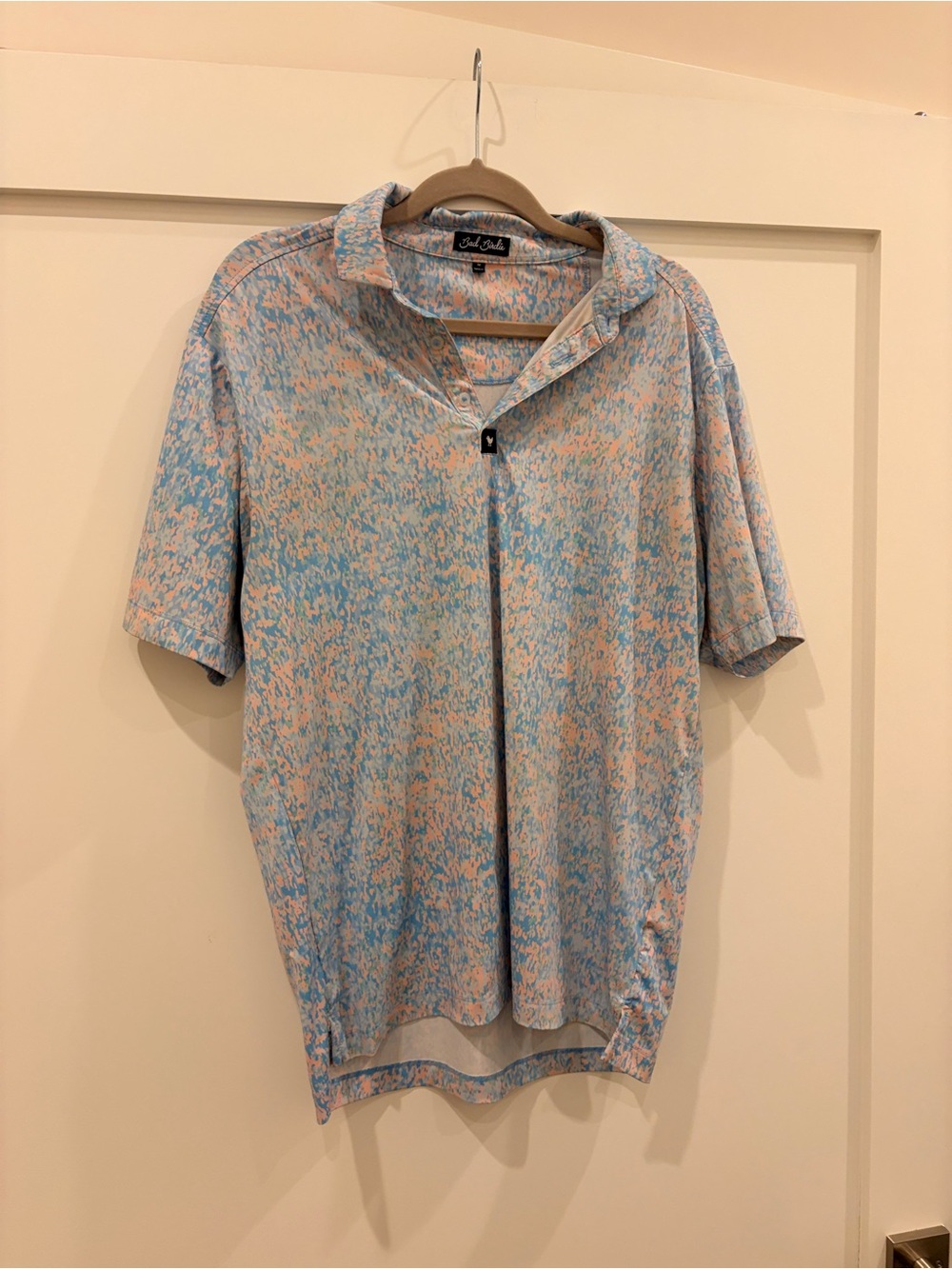 Bad Birdie Blue and Peach Short-Sleeve Polo Shirt